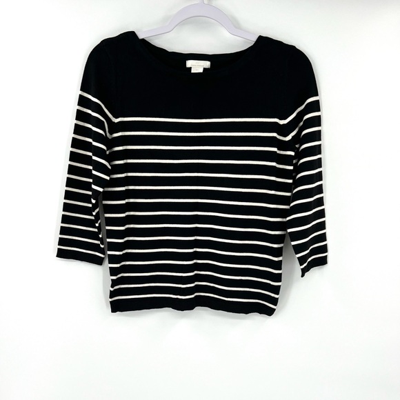 H&M Black and White Knit Pullover French Chic Sweater 3/4 length sleeve Small - Picture 11 of 12